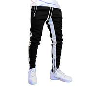 Joggers for Men UK, Tracksuit Bottoms, Colour Blocking Causal Slim Fit Running Trousers Stretchy Jogging Bottoms with Zip Pockets Elasticated Drawstring Trousers Gym Workout Sizes M - 3XL Black