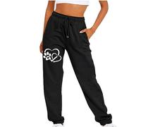 Joggers for Women UK Clearance Dog Paw and Heart Print Tracksuit Bottoms Ladies Yoga Pants Lightweight Jogging Sweatpants Gym Running Sports Lounge Pants Elasticated Waist Tapered Trousers
