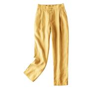 Joggers for Women UK Petite Lightweight Linen Trousers Tracksuit Bottoms Ladies Straight Leg Front Pleated Bottoms with Pockets Solid High Waiste Yoga Sport Pants Sweatpants Casual Lounge Wear Yellow
