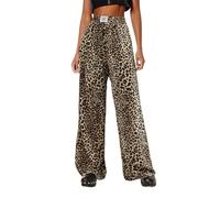 Joggers for Women UK, Women's Summer Thin Casual Pants with Drawstring Leopard Print Side Stripes Straight Leg Wide Leg Loose Pants Coffee