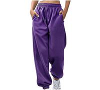 Joggers for Women UK Womens Tracksuit Bottoms Plain Baggy Fleece Lined Tapered Leg Jogger Plus Size Womens Winter Trousers Ladies Jersey Trousers Gym Woman Clothing Purple