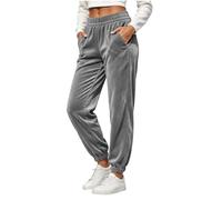 Joggers Women Velvet Elasticated Waist Cuffed Leg Jogging Bottoms | Solid Colour Tracksuit Bottoms Side Pockets Casual Everyday Walking Commuting Travelling Outdoor Running Gym Holiday Party