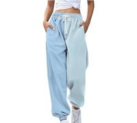 Jogging Bottoms for Women Fashion Women's Loose Breathable Colorblocking Casual Pants Side Pockets Leg Opening Drawstring Seasonal Casual Pants Ladies Casual Pants Warehouse Clearance Bargains Sale
