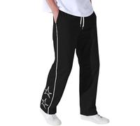 Jogging Bottoms Men Open Hem Tracksuits Bottom Casual Jogger for Men Gym Sports Trousers Wide Straight Leg Activewear Stretchable Running Fitness Outwear Black