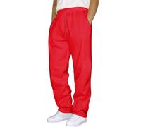 Jogging Bottoms Men's Baggy Sweatpants Long Wide Cotton Warm Elastic Waist Drawstring Wide Leg Jogging Sports Trousers with Pockets Plain Training Trousers Y2K Sports Pants Men Winter, red, M