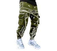 Jogging Bottoms Men's Summer Trousers with Drawstring Cargo Trousers for Men Printed Men's Cashew Nut Flower Haren Trousers Loose High Street Small Leg Multi-Pocket Work Trousers Running Trousers,