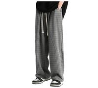 Jogging Bottoms Men's Wide Leg Casual Trousers Men Boys Loose Fit Long Baggy Trousers Checked Trousers Wide Fashion Streetwear Leisure Sports Trousers with Pockets and Drawstring, A Black, L
