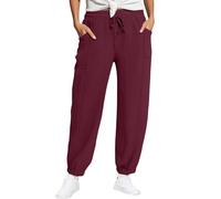 Jogging Bottoms Women's Baggy Plain Casual Trousers Sports Trousers Double Layer Crinkle Fabric Flush Fashionable Cotton Elastic Comfortable Lounge Trousers High Waist Oversize Size S-5XL, Wine Red, M