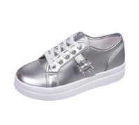Jogging Shoes Women's Air Cushion Trainers Round Toe Knitted Mesh Fabric Non-Slip Walking Shoes Trainers Jogging Shoes Straps and Buckle Lightweight Fitness Shoes, silver, 6 UK