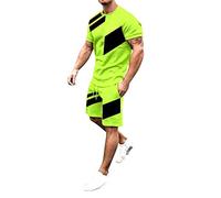 Jogging Suit Men's Cotton Tracksuit Men's Short Sleeve Crew Neck T-Shirt and Shorts with Drawstring Activewear with Colour Block Soft Sports Suit Summer Loungewear Loose Sportswear