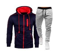 Jogging Suit Men's Tracksuit Long Sleeve Running Hoodies, Zip Sports Coat with Pocket and Drawstring Leisure Two Piece Gym Colour-Block Streatwear (Navy, M)