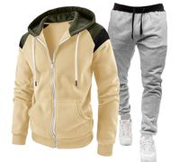 Jogging Suit Men's Tracksuit Long Sleeve Running Hoodies, Zip Sports with Pocket and Drawstring Colour-Block Leisure Two Piece Gym Streatwear (Beige(B), XXL)