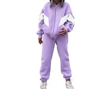 Jogging Suit Women's Baggy Tracksuit Set Long Leisure Suit Two Piece Loungewear Set Thick Tracksuit Warm Leisure Suit Casual Activewear with Zip Training Suit, purple, XL