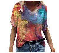 Jogging Tops for Ladies Pretty Blouse End of Year Gifts for Women Gym Sports Women's T Shirt Casual Tee Summer V Neck Short Sleeve Fashion Printed Tops Women's Blouse Womens Clothes Sale Clearance