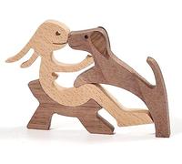 Jognee Handmade Wooden Statue, Puppy Wooden Carving Ornaments, Heart-warming Gift for Dog Lover, Craft Figurine Wood Small Decorations for Home,Office,Living Room (B - Women+dog)