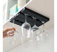 Jognee Pack of 2 Wine Glass Holders, Hanging Glass Holder, Wine Glasses Holder, Under the Cupboard, Wine Glass Holder, Stemware Rack, Hanging, No Drilling, Wine Glass Rack, Hanging Glass Holder, Black