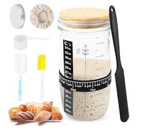 Jognee Sourdough Starter Set, 900 ml Sourdough Fermentation Jar with Wooden Lid, Sourdough Glass, Fermenting, Sourdough Starter Kit, Empty Glass Container, Fermenting Glass, Sourdough Accessories