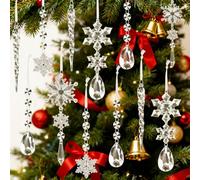 Jogoico 10pcs Christmas Tree Ornaments Acrylic Crystal Hanging Pendant, Acrylic Snowflakes Icicles Clear Teardrops Curtain Prism Decorations for Xmas Tree Winter Wedding Party