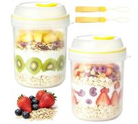 Jogoico 2Pcs Clear Plastic Overnight Cereal Cup 500ml Portable Soy Milk Cup for Breakfast Screw Top Beaker Cups Storage Reusable Leakproof Containers BPA-Free Freezer Microwave Dishwasher Safe