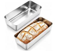 Jogoico 2Pcs Loaf Tin 3lb Stainless Steel Large Bread Loaf Pan Rectangular Banana Bread Tins 32 x 14 x 6 cm Oven Baking Tray Bakeware Dishwasher Safe for Meat Loaf Cake Toast Pie Lasagna