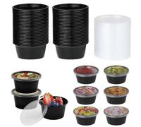 Jogoico 50Pcs Plastic Sauce Containers with Lids Reusable Mini Round Pots | Sauce Pots Small Deli Pot, Meal Prep Takeaway Container Portion Dips Cups Restaurants, Delivery, Microwave Freezer Safe