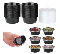 Jogoico 50Pcs Plastic Sauce Containers with Lids Reusable Round Pots 5oz | Sauce Pots 150ml Small Deli Pot, Meal Prep Takeaway Containers, Portion Cups, Restaurants, Delivery, Microwave Freezer Safe