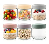 Jogoico Glass Jar with Screw Lid Leakproof 6 Pack Overnight Oats Container 10 oz Reusable Portable Breakfast Cups Yoghurt Pots for Salad Fruit Pudding Jam