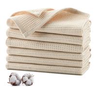 Jogoico Tea Towels 100% Cotton 6 PCS Highly Absorbent Soft Dish Cloths (35 x 35 cm) Kitchen Dish Towels Quick Drying Kitchen Cloths Waffle Hand Towels for Kitchen Cleaning - Beige