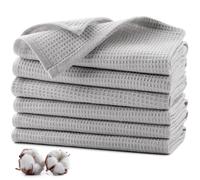 Jogoico Tea Towels 100% Cotton 6 PCS Highly Absorbent Soft Dish Cloths 35 x 35 cm Kitchen Dish Towels Quick Drying Kitchen Cloths Waffle Hand Towels for Kitchen Cleaning - Light Grey
