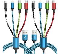 Jogrytece Dual Type-C 4 in 1 Charging Cable, (2 Pack 5FT) Multi Charging Cables for Multiple Devices,Universal Charger Phone Charger Cord with 2 USB-C/IP/Micro USB Port for Cellphone/Tablets/Pads