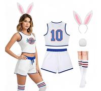 JOGSHR Womens Halloween Bunny Jersey Set 90s Adult Basketball Costume Space Movie Outfit & Shorts White XS-XXL, Sports Style-white, XXL