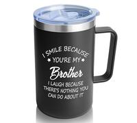 Jogskeor Brother Gifts from Sister, I Smile Because You're My Brother Insulated Coffee Mug, Birthday Christmas Gifts, 20oz