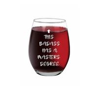 Jogskeor Masters Degree Stemless Wine Glass, Funny Graduation Gift for Her Him, This Badass Has A Masters Degree Engraved Wine Glass, Unique 15oz College Master Graduate Present for Birthday
