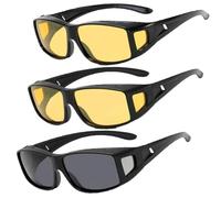 JOGVELO Night Vision Driving Glasses Fit Over Glasses for Men Women, Anti Glare Polarized Nighttime Glasses HD Yellow Lens (3 Packs)