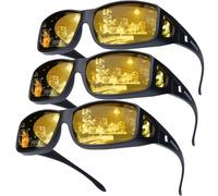 JOGVELO Night Vision Driving Glasses Fit Over Glasses for Men Women, Anti Glare Polarized Nighttime Glasses HD Yellow Lens, Matte Black/Night Vision*3