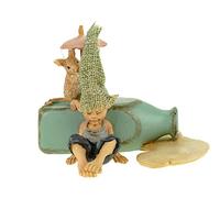 Joh. Vogler Lunchtime Sleeping Pixie Leaning on Milk Bottle Mouse Sun 12 cm Figure Dwarf Leprechaun Fairy Mythical Creature Gnome, Multi-Colour, 8 x 12 x 8 cm