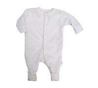 Joha Merino Wool Children's Sleepsuit Pyjams with Fold-Over Foot Covers (70 4-9m, White)