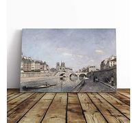 Johan Jongkind The Seine and Notre Dame in Paris Canvas Print | Gallery Wrapped 30mm Frame Wall Art | 30x20 inches | Ready to Hang | Modern Picture | Living Room Bedroom Lounge Office