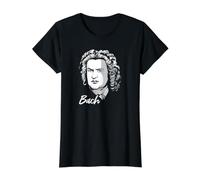 Johann Sebastian Bach Portrait Organ Composer Classical Value Graphic T-Shirt, Women, Black, M