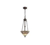Johanna 2 Light Ceiling Pendant - Aged Antique Brass with White, Grey, Black and Clear Crystal Tiffany Glass Uplighter Shade