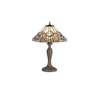 Johanna 2 Light Curved Table Lamp - Aged Antique Brass with 40cm White, Grey, Black and Clear Crystal Tiffany Glass Shade