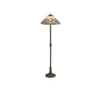 Johanna 2 Light Leaf Design Floor Lamp - Aged Antique Brass with 40cm White, Grey, Black and Clear Crystal Tiffany Glass Shade