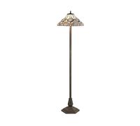 Johanna 2 Light Octagonal Floor Lamp - Aged Antique Brass with 40cm White, Grey, Black and Clear Crystal Tiffany Glass Shade