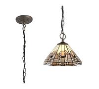 Johanna 3 Light Ceiling Pendant - Aged Antique Brass with White, Grey, Black and Clear Crystal Tiffany Glass Shade