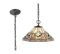 Johanna Large 2 Light Ceiling Pendant - Aged Antique Brass with White, Grey, Black and Clear Crystal Tiffany Glass Shade