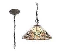 Johanna Large 3 Light Ceiling Pendant - Aged Antique Brass with White, Grey, Black and Clear Crystal Tiffany Glass Shade