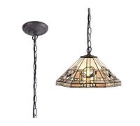 Johanna Large Single Ceiling Pendant Light - Aged Antique Brass with White, Grey, Black and Clear Crystal Tiffany Glass Shade