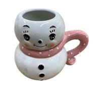 Johanna Parker Ceramic Coffee Tea Mug, Christmas Pink Scarf Snowman