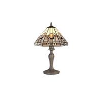 Johanna Single Light Curved Table Lamp - Aged Antique Brass with 30cm White, Grey, Black and Clear Crystal Tiffany Glass Shade