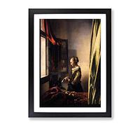 Johannes Vermeer Girl Reading A Letter Classic Painting Framed Print | A2 Black Framed Wall Art | Ready to Hang | Classic Historical Picture | Living Room Bedroom Lounge Office